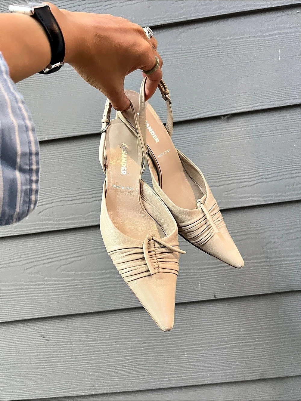 Jil Sander Pointed-Toe Ruched Slingbacks - Picture 2 of 10